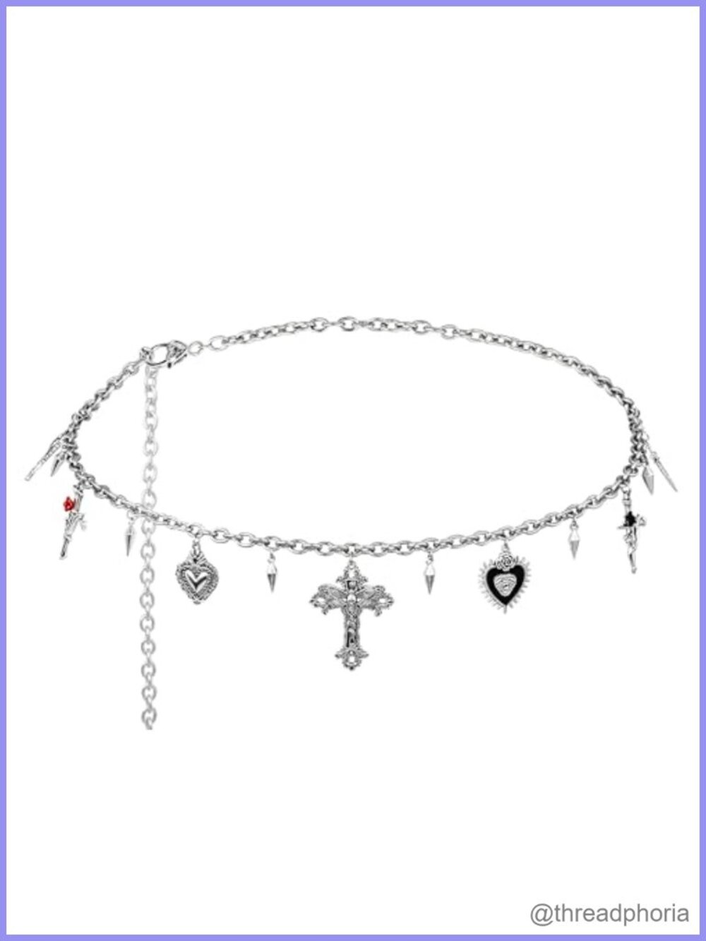 Goth Punk Cross Moth Heart Spike Waist Chain Belt